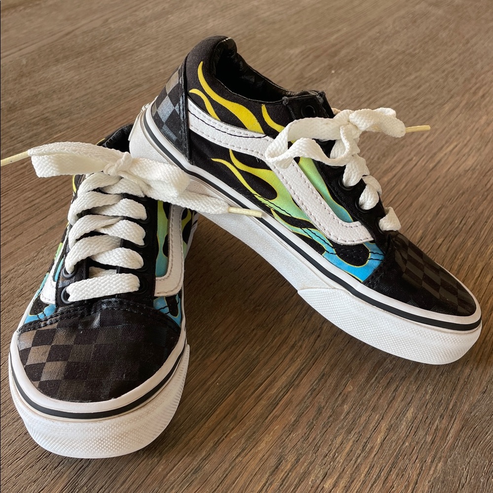 Vans Black Checkered with Flame design Boys 12
